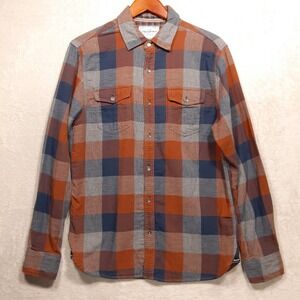Flag & Anthem Mens Lightweight Flannel Shirt Sz.Medium/Orange-Blue Plaid